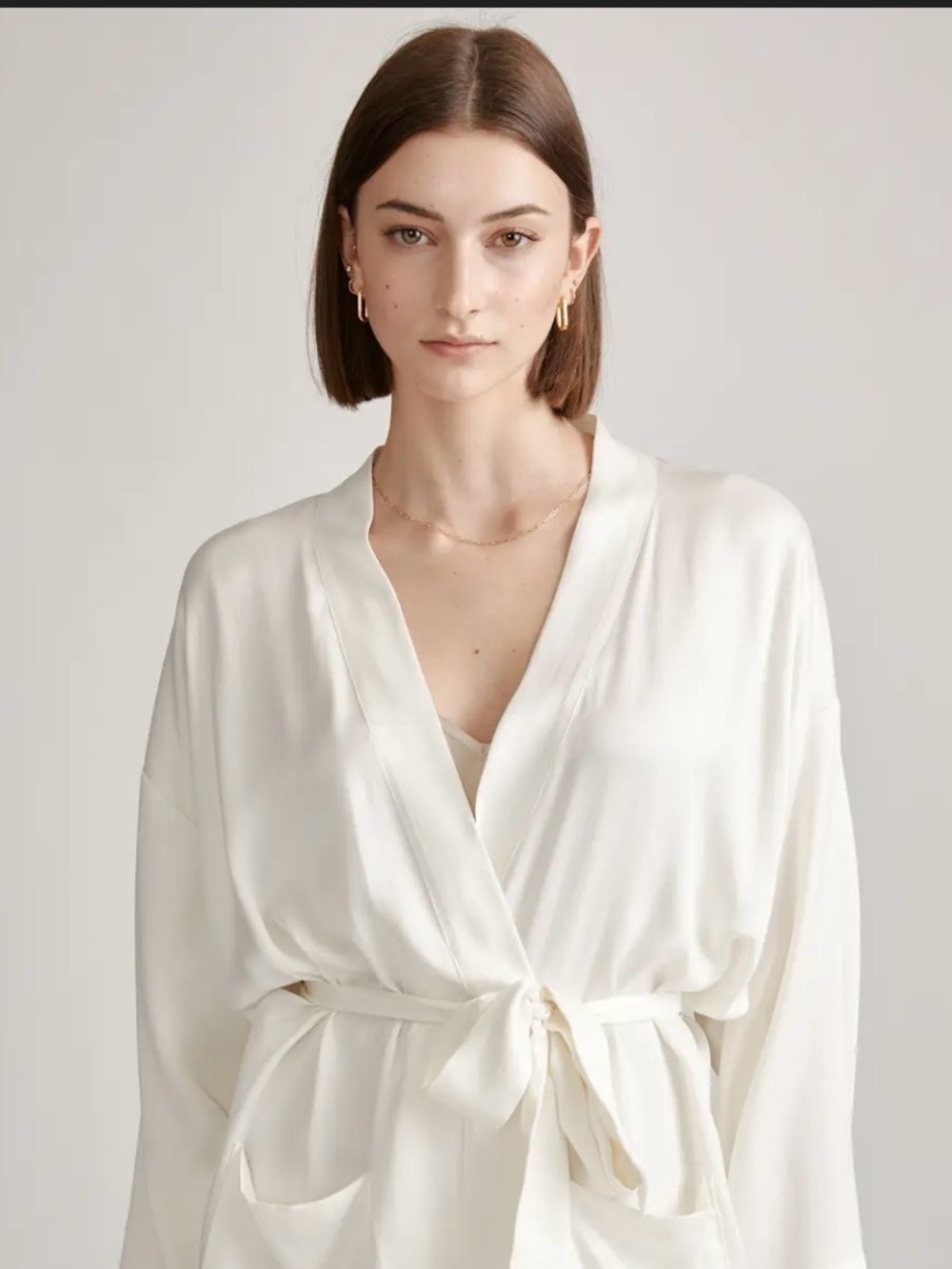 Quince Cream Wrap Robe with Tie Waist